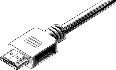 Leinwandbilder - Detailed black and white illustration of a USB cable with connectors. Vector illustration