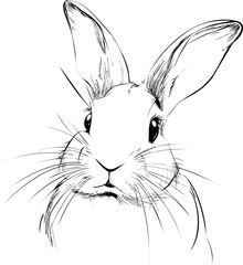 Poster - Black and white sketch of a rabbit with large ears and curious expression. Vector illustration