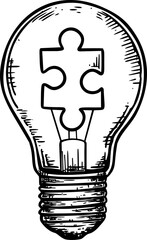 Poster - Light bulb illustration with puzzle piece as filament, symbolizing innovation. Vector illustration