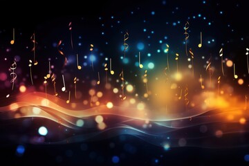 Wall Mural - musical note pattern bokeh effect background backgrounds light night.