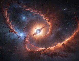 Wall Mural - brilliant starlight illuminates a dark, swirling nebula , light, galaxy, milky way