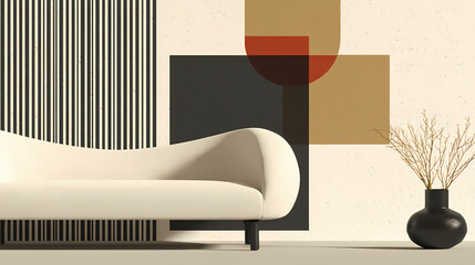 Wall Mural - White, empty wall mock up in scandinavian style interior with white couch. minimalist interior design. 3d illustration. minimalist. Illustration