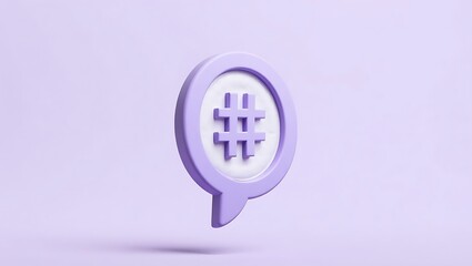 Purple hashtag speech bubble isolated on light purple background