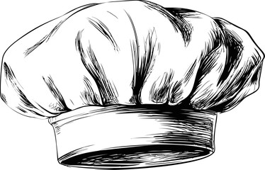 Aufkleber - Illustration of a detailed black and white chef hat sketch. Vector illustration