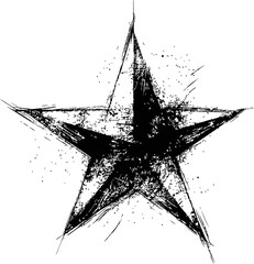 Poster - Grunge black star with textured splatter, ink sketch style. Vector illustration