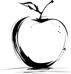 Poster - Black and white brush stroke apple illustration with dynamic lines. Vector illustration