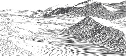 Poster - Abstract black and white line art of flowing mountains and valleys. Vector illustration