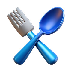 Wall Mural - 3d render of blue spoon and fork crossed isolated on transparent background