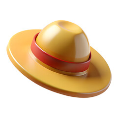 Wall Mural - yellow straw hat with red band 3d render isolated on transparent background