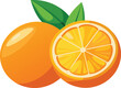 © SHAHID - Graphic illustration style, Whole oranges and slices, Fresh green leaves, Minimalist design, White background,