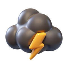 Wall Mural - 3d render of a storm cloud with lightning bolt isolated on transparent background