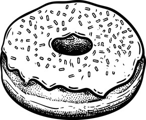 Poster - Vintage black and white illustration of a donut with sprinkles. Vector illustration