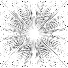 Aufkleber - Abstract black and white explosion with radial lines and dots in a dynamic burst. Vector illustration
