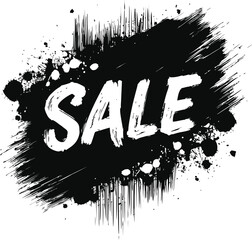 Aufkleber - Black and white sale sign with grunge splatter effect, artistic advertisement design. Vector illustration