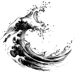 Poster - Black and white illustration of a dramatic ocean wave cresting. Vector illustration