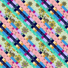 Wall Mural - beautiful seamless checkered pattern with flowers and paisley in vector. fresh spring design. fabric