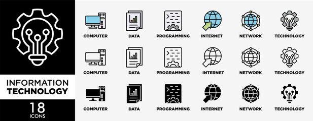 Wall Mural - information technology icon set with various styles and colors