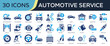 © Awicon - Collection of Automotive Service icons, related to car maintenance, car Service, car wash, car insurance, car parts and more. Color fill icons vector illustation.