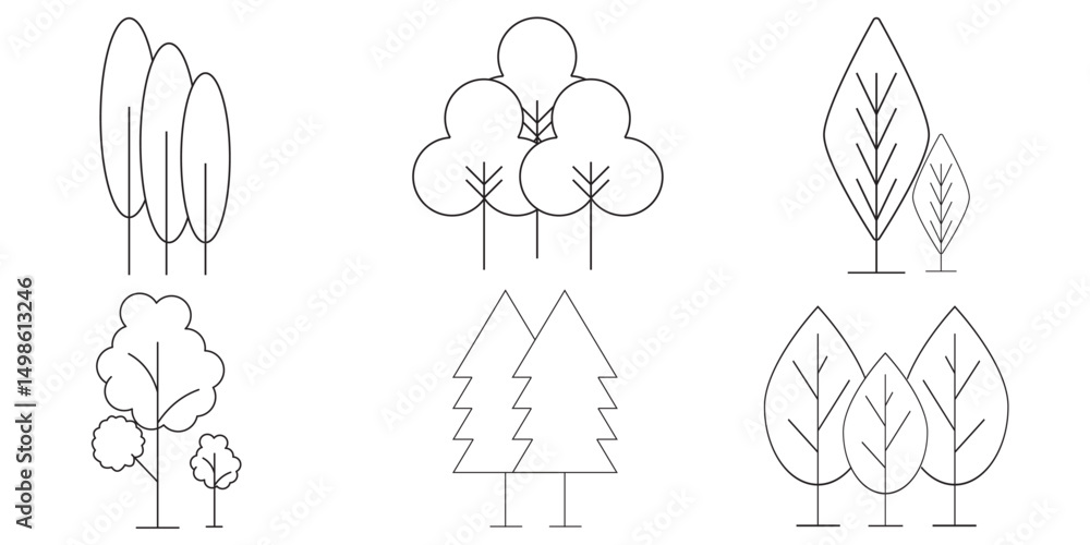 Tree Symbol Pacage Tree and Forrest Icons Symbols. Tree vector set. Linear icon collection ...