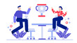 © Hiro - Two people celebrate success with a trophy and plants. Perfect for business, achievements, teamwork, goals, victory, rewards, and celebration concepts.