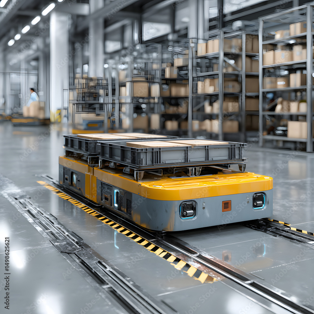 Autonomous mobile robot AMR delivering parts tray Stock Photo | Adobe Stock