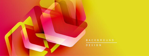 Aufkleber - Abstract vibrant design. Overlapping shapes create dynamic visual effect. Yellow, red hues dominate composition. Modern background element.
