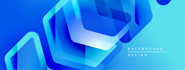 Aufkleber - Abstract blue geometric shapes overlap. Gradient colors create dynamic visual effect. Modern design suitable for backgrounds, banners.