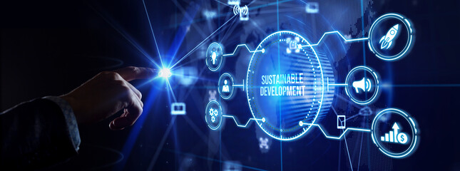 sustainable development inscription, cloud technology concept. business, technology, internet and ne