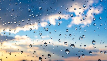 Wall Mural - nature's wet winter holiday design, with blue water drops, snowflakes, and sunlit clouds, creates a 