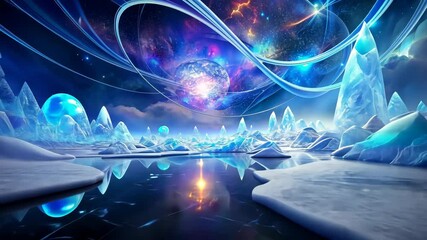 Wall Mural - Mystical Frozen Realm A Cosmic Dance of Light and Ice