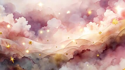 Wall Mural - pink and gold celestial dream a whimsical journey through clouds and stars.