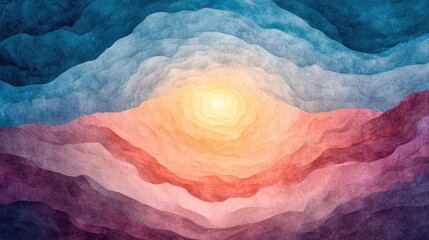 Wall Mural - Stylized mountain range illustration, sunset color scheme, and subtle texture. Use for abstract art, website backgrounds, or creative marketing content.