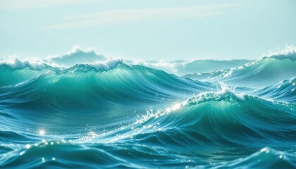 Naklejka na meble serene intersecting waves in an abstract style on a seafoam background, with glowing contrast, soft light, high resolution