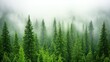 © Ashalina - Dense evergreen forest landscape in misty environment