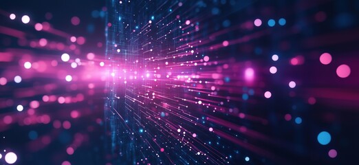 Wall Mural - abstract digital background with vibrant pink and blue light streaks and particles