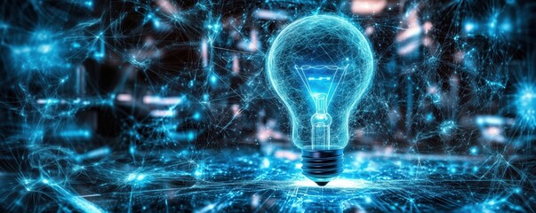 Wall Mural - futuristic glowing light bulb surrounded by digital connections and networks
