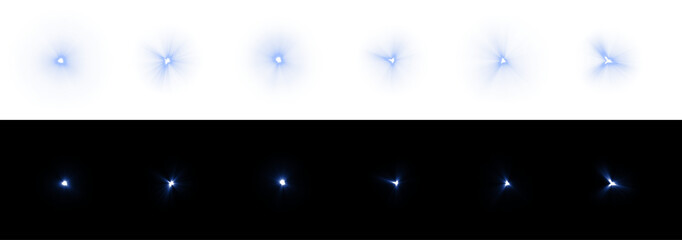 Aufkleber - Camera flash flare 01 effects set: lens flares, shine, explosion, neon lights, and light stars in blue. Includes blue sun flare PNG