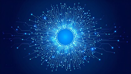 Wall Mural - bright blue abstract space pattern with glowing stars and rays