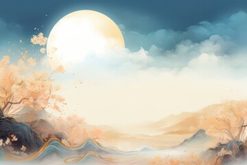 Wall Mural - an antique chinese white night sky backgrounds outdoors nature.