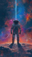 Wall Mural - minimal space astronaut on foreign planet in front of spacetime portal light astronomy astronaut uni