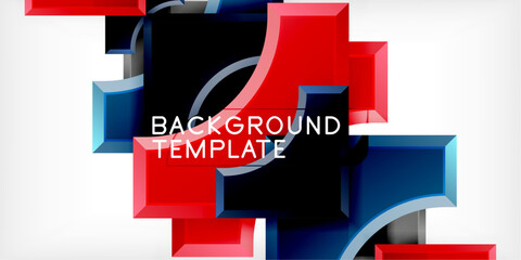 Aufkleber - Abstract geometric design. Red, blue elements over black, white background. Modern template for presentations, graphics.
