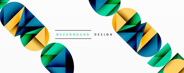 Poster - Abstract geometric shapes overlap, creating dynamic colorful pattern. Minimalist design suitable for backgrounds, presentations.