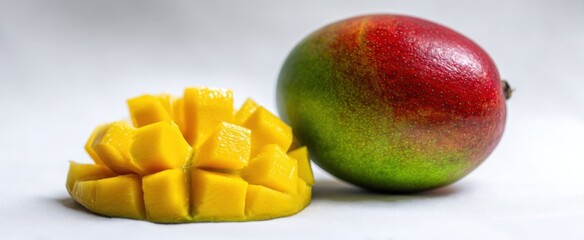Wall Mural - The vibrant mango with fresh yellow slices ready to enjoy.