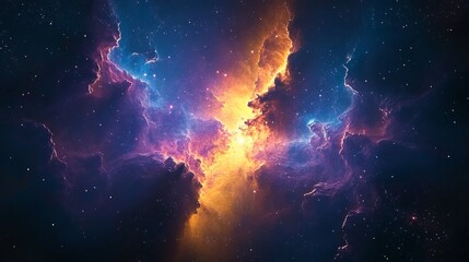 Wall Mural - cosmic symphony vibrant nebula in deep blues and golds, illuminating the vastness of the cosmos