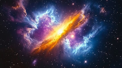 Wall Mural - cosmic dance swirling nebula of orange and blue illuminates the depth of space with myriad stars