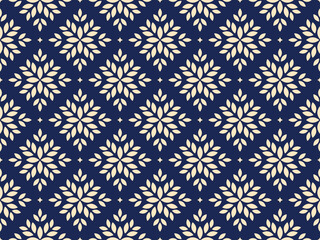 Poster - Flower geometric pattern. Seamless vector background. Golden and dark blue ornament. Ornament for fabric, wallpaper, packaging. Decorative print