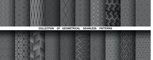 Poster - Geometric set of seamless black and gray patterns. Simple vector graphics