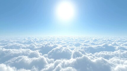 a serene, cloud-filled sky with a bright sun shining down, casting a warm glow over the vast expanse