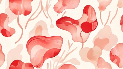 Wall Mural - abstract red watercolor floral pattern