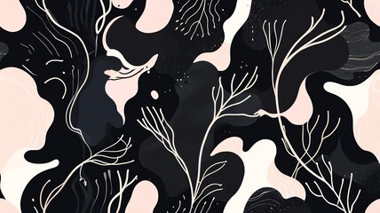 Wall Mural - abstract floral black and pink seamless pattern